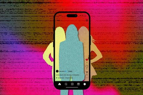 Montage aus einem Smartphone, Sophia Thiel, Cathy Hummels und Pamela Reif