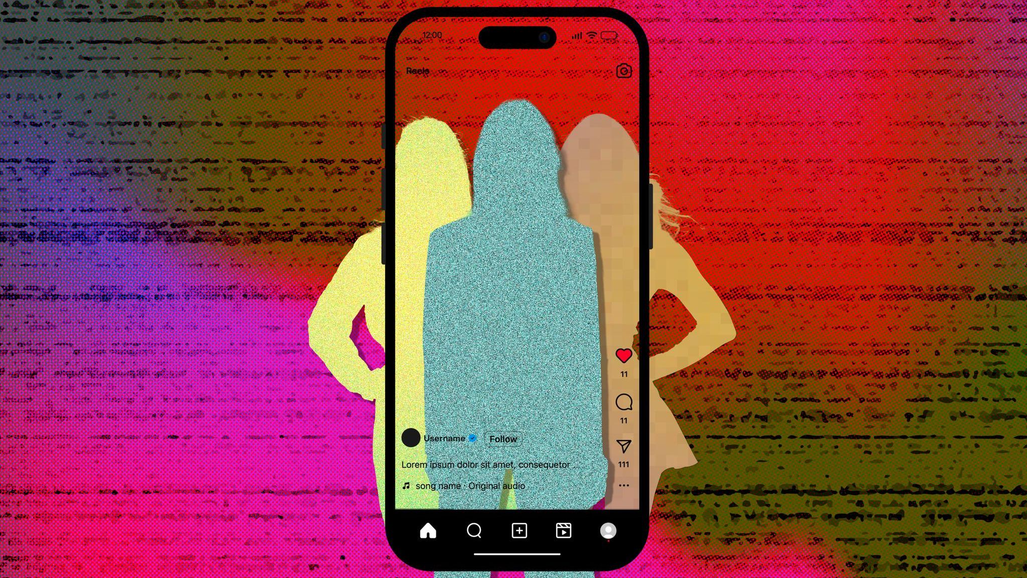 Montage aus einem Smartphone, Sophia Thiel, Cathy Hummels und Pamela Reif