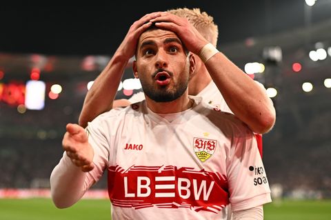 Stürmer Deniz Undav jubelt über den zwischenzeitlichen Ausgleich des VfB Stuttgart