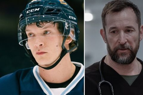 Connor Storrie in "Heated Rivalry", rechts daneben Noah Wyle in "The Pitt".
