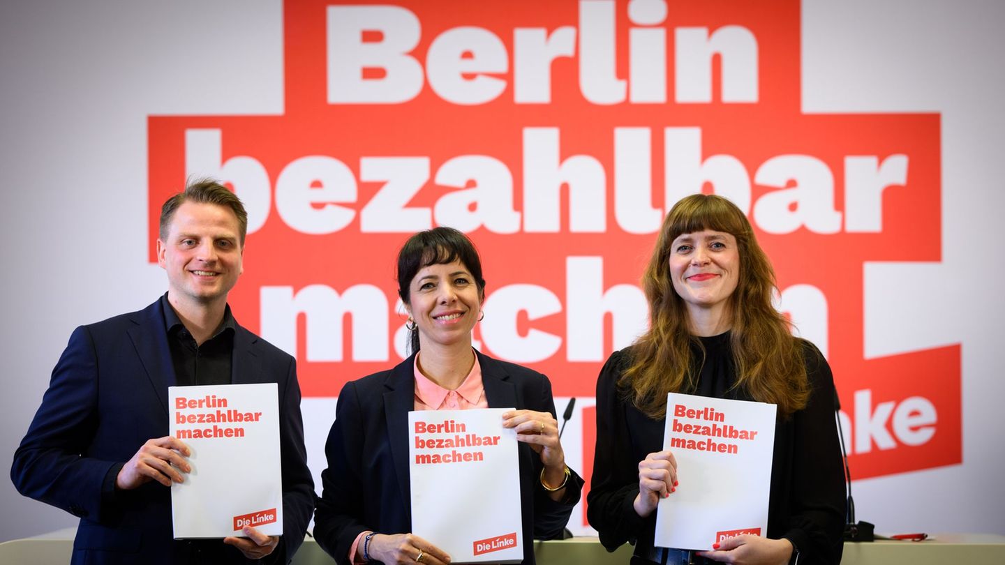 Beim Landesparteitag wollen Spitzenkandidatin Elif Eralp (M) sowie die Landesvorsitzenden Maximilian Schirmer (l) und Kerstin Wo