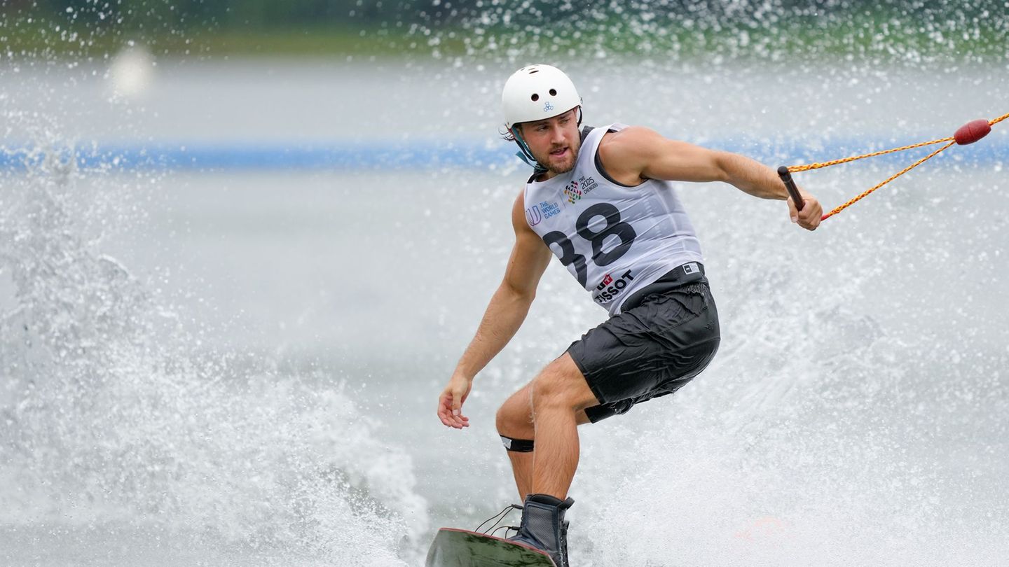 Der Deutsche Max Milde bei den World Games 2025 in China - auch 2029 in Karlsruhe wird Wakeboard wieder im Programm stehen. (Arc