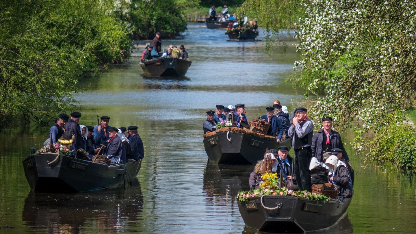 Historische Flotte: Dutzende Torfkähne auf historischer Fahrt