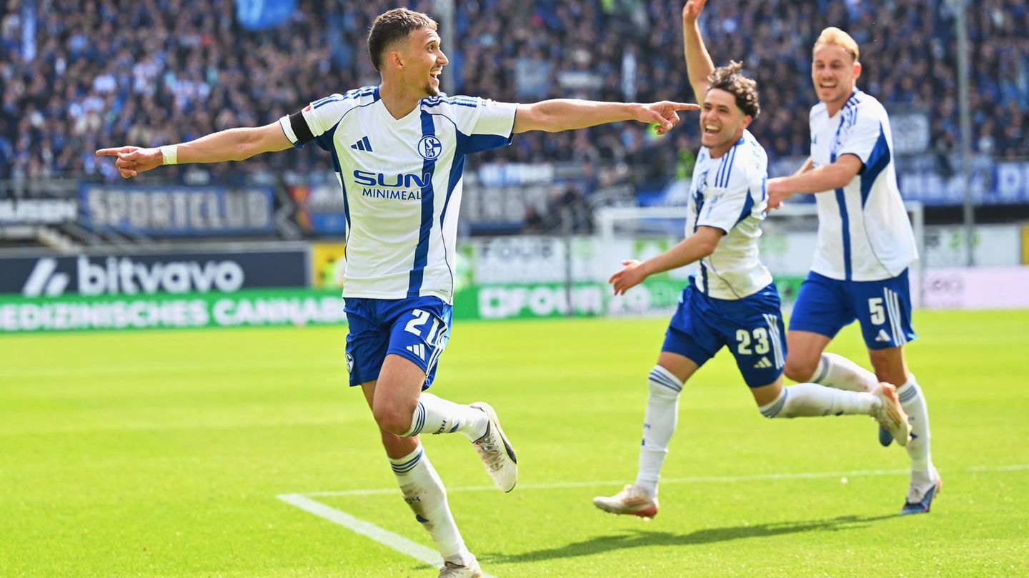 Schalke jubelt über das 3:2 in Paderborn. Foto: Swen Pförtner/dpa