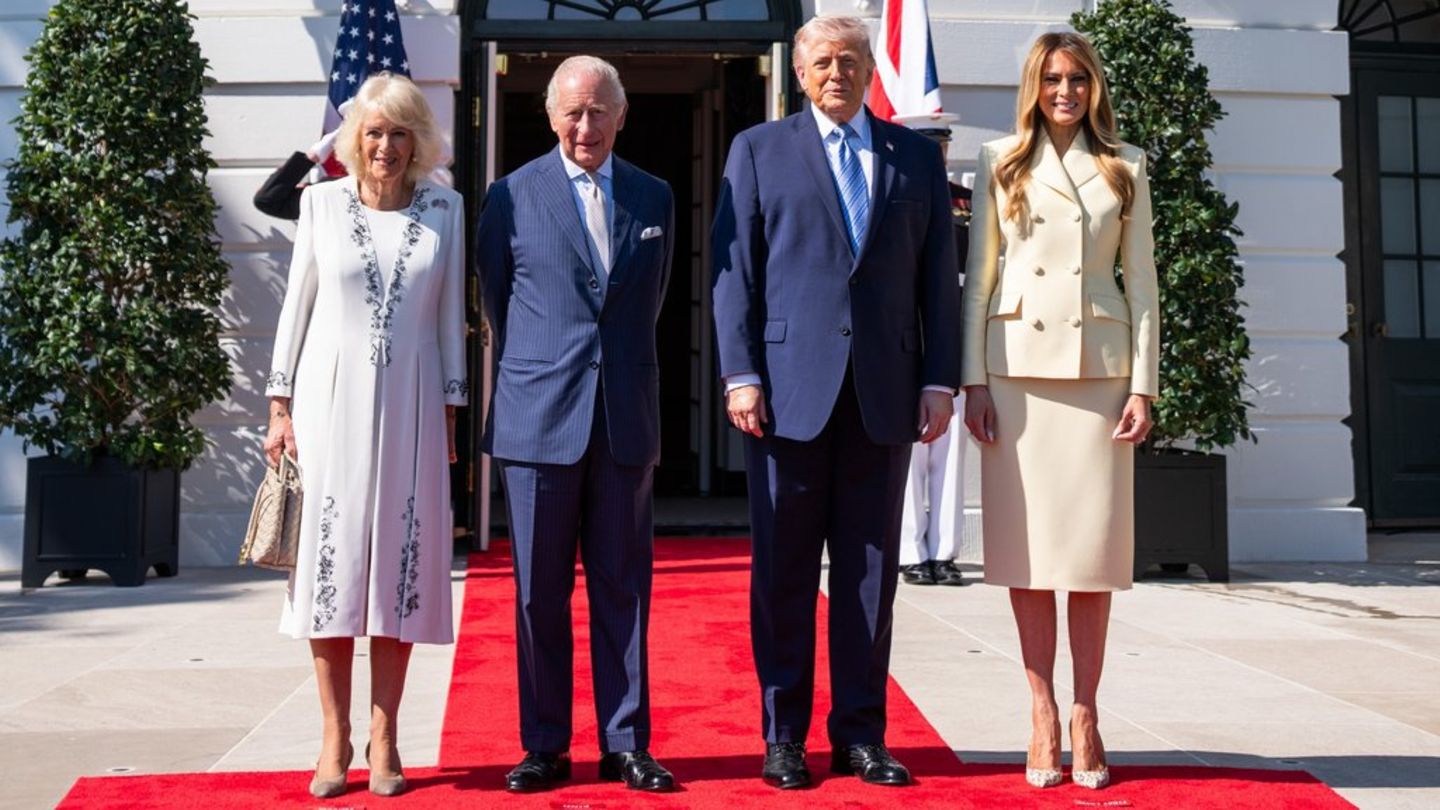 Am zweiten Tag mit Donald Trump und Melania Trump (r.) haben König Charles und Camilla viel vor.