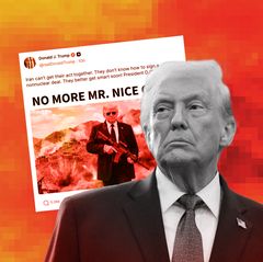 Eine Montage mit Trump und einem Screenshot seines Posts auf Truth Social