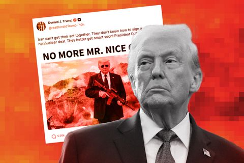 Eine Montage mit Trump und einem Screenshot seines Posts auf Truth Social