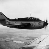 Eine schwarzweiß Aufnahme einer Fairey Gannet Mk 4 im Flug