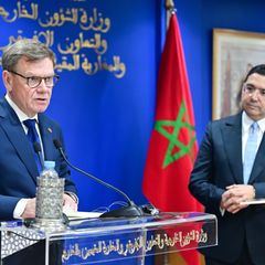 Bei der Pressekonferenz von Außenminister Johann Wadephul (l., CDU) mit seinem marokkanischen Kollegen Nasser Bourita in der Hau