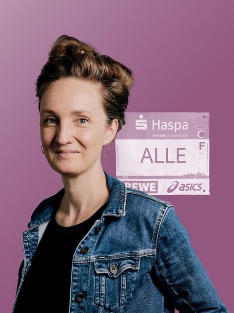 Montage: Kolumnistin Helen Bömelburg und eine Startnummer des Hamburg-Marathon