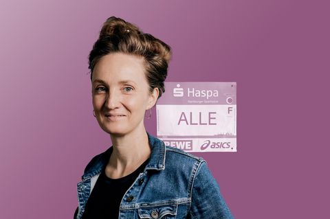 Montage: Kolumnistin Helen Bömelburg und eine Startnummer des Hamburg-Marathon