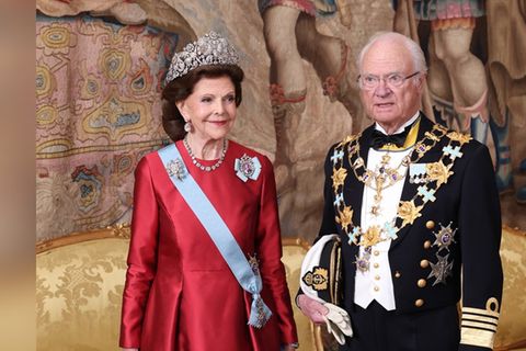 König Carl XVI. Gustaf und Königin Silvia beim Staatsdinner zu seinem 80. Geburtstag.