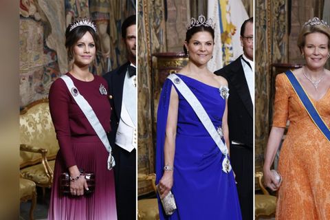 Sofia, Victoria, Mathilde (v.l.): Nicht nur diese drei Royals trugen am Donnerstagabend bunte Roben.