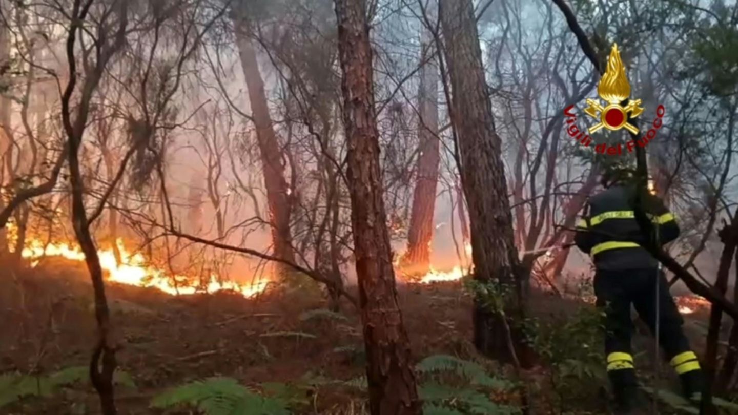 Waldbrand am Berg Monte Faeta zwischen Lucca und Pisa