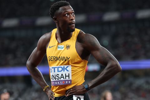 Die deutschen Sprinter um Owen Ansah verbesserten den deutschen Rekord deutlich. (Archivbild) Foto: Oliver Weiken/dpa