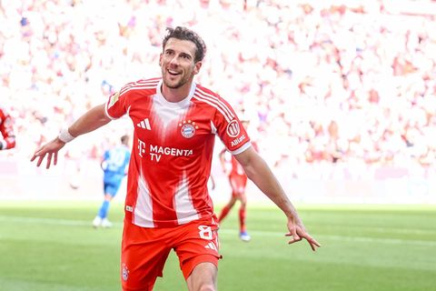 Jubel auf der Abschiedstour: Leon Goretzka gelingt im drittletzten Heimspiel für den FC Bayern ein Doppelpack. Foto: Harry Lange