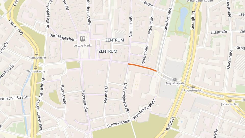 Die rote Linie zeigt die Grimmaische Straße in Leipzig, wo sich der Vorfall zugetragen hat
