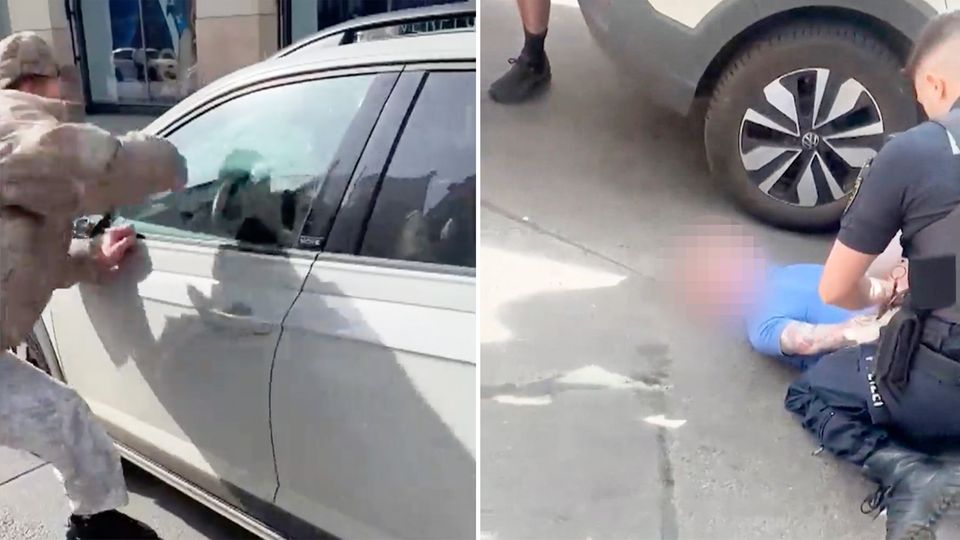 Passanten schlagen gegen Auto - Polizei überwältigt Täter
