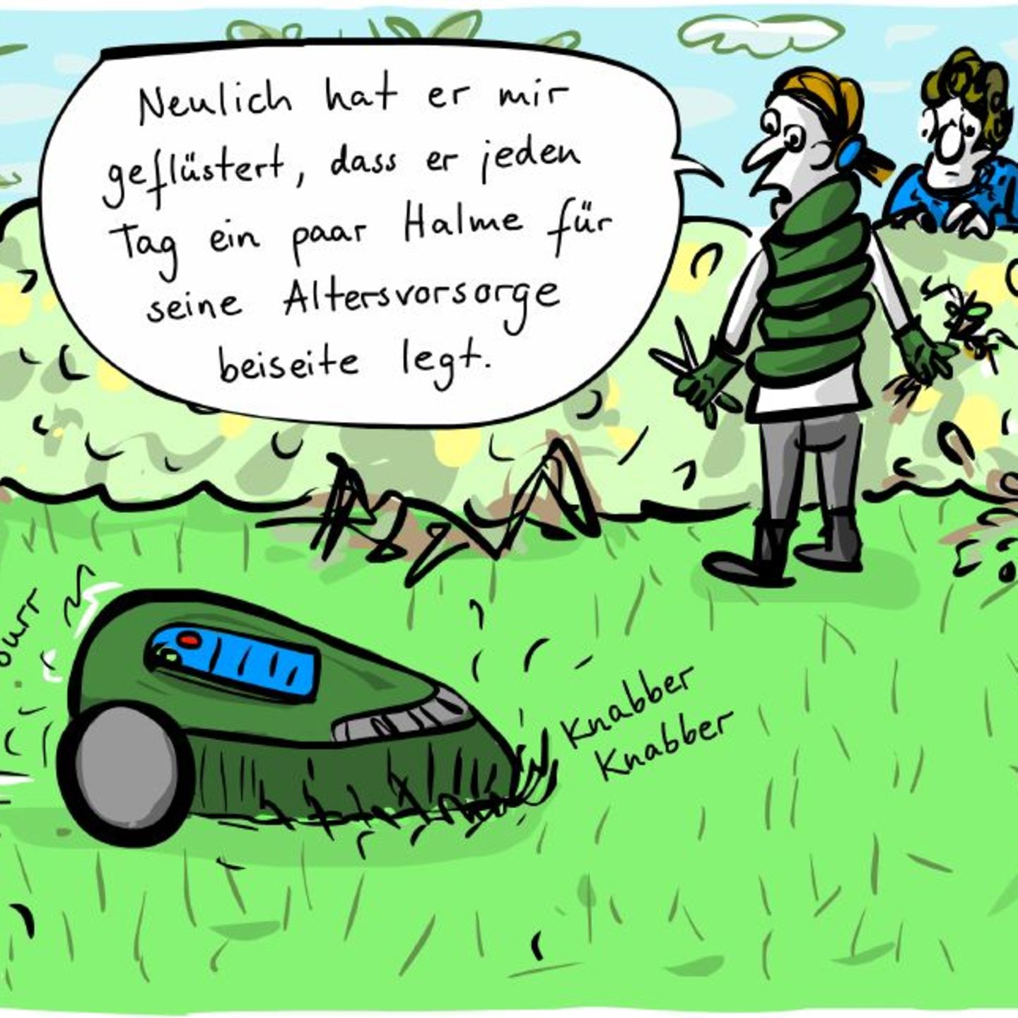 Humor: Wenn der Mähroboter an die Altersvorsorge denkt