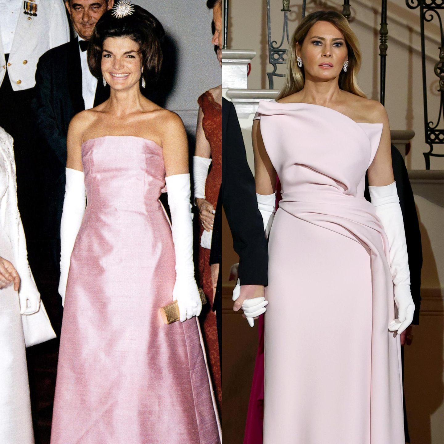 Melania Trump in einer rosafarbenen Robe wie einst Jackie Kennedy