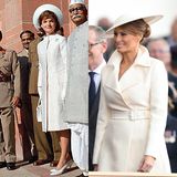 Melania Trump in einem cremefarbenen Kostüm wie einst Jackie Kennedy