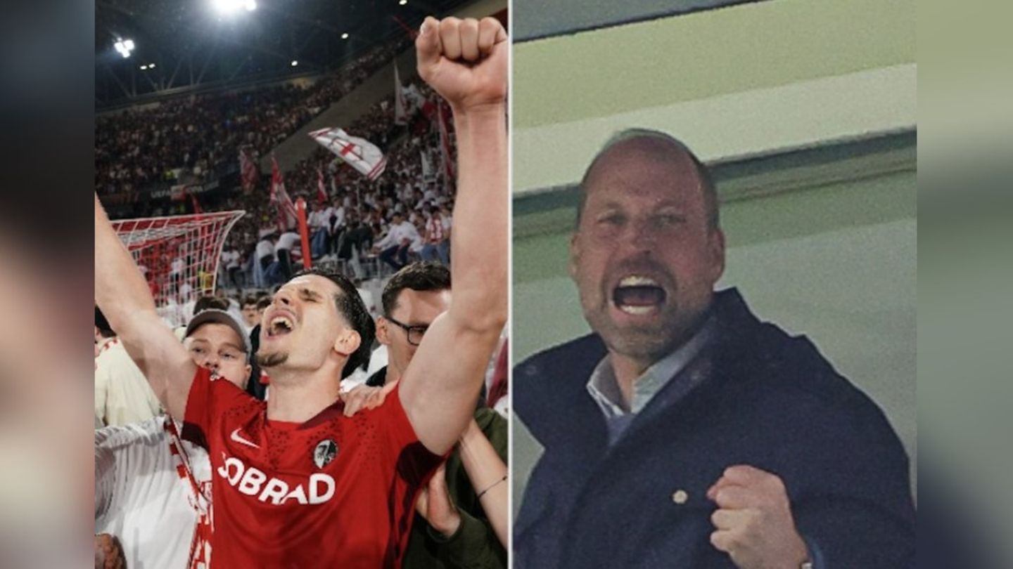 Freiburgs Spieler Igor Matanović (l.) lässt sich von den Fans feiern - Prinz William ballt die Faust nach dem Triumph von Asto