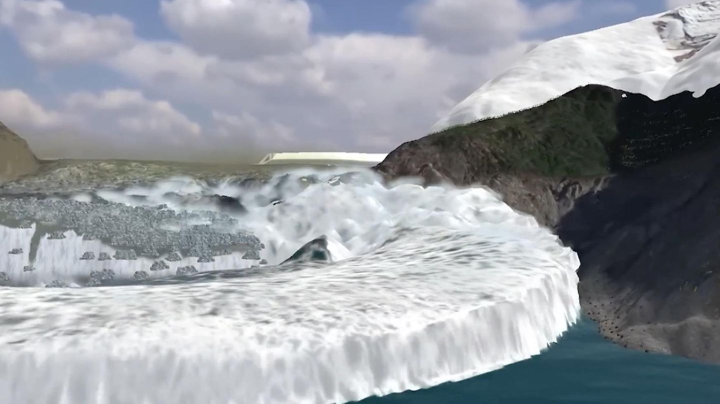 Berg-Abbruch: XXL-Tsunami schoss auf 481 Meter Höhe – Animation im Video
