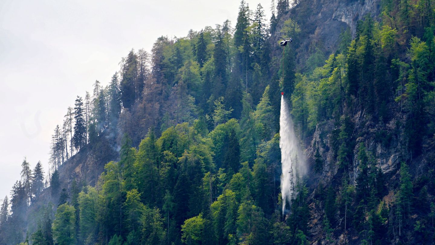 Auch dank Hubschraubern wurde der Brand gelöscht. Foto: Uwe Lein/dpa