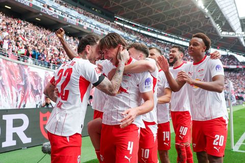 Ab in die Champions League: Leipzig jubelt. Foto: Jan Woitas/dpa