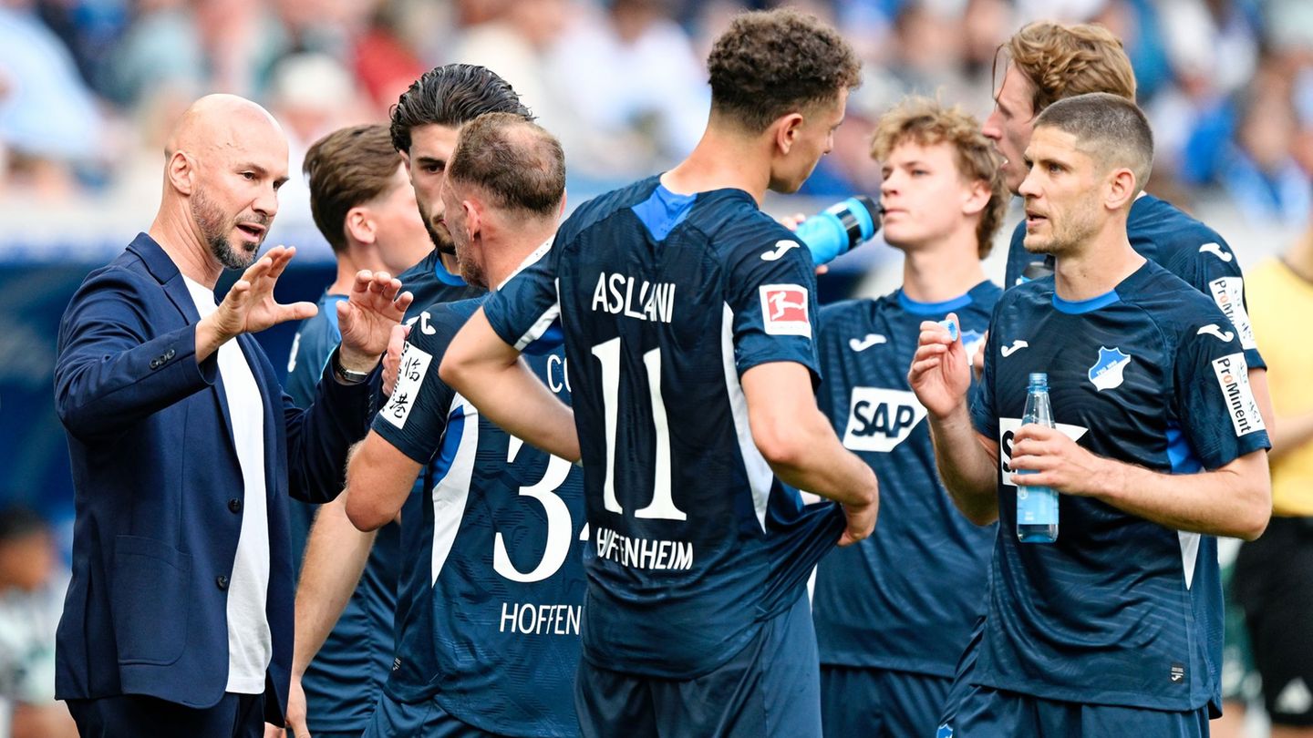 Trainer Christian Ilzer (l.): Hoffenheim hat ein Endspiel in Mönchengladbach. Foto: Uwe Anspach/dpa