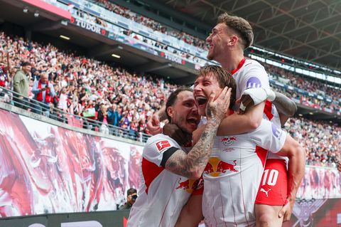 Jubel und Erleichterung: Torschütze Willi Orban (M) feiert sein Tor. Foto: Jan Woitas/dpa