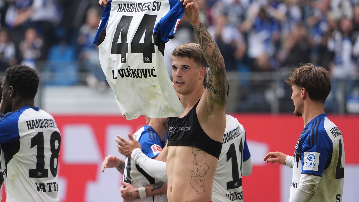 Abschied mit Tor: HSV-Verteidiger Luka Vuskovic. Foto: Marcus Brandt/dpa