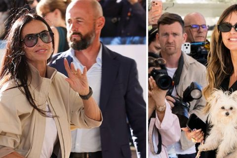 Demi Moore (l.) und Heidi Klum zeigten sich in Südfrankreich gut gelaunt und mit großen Sonnenbrillen.