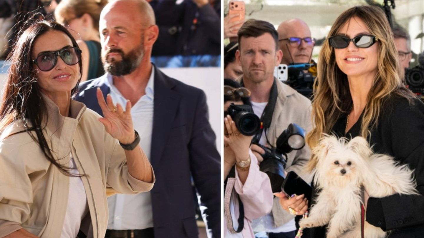 Demi Moore (l.) und Heidi Klum zeigten sich in Südfrankreich gut gelaunt und mit großen Sonnenbrillen.