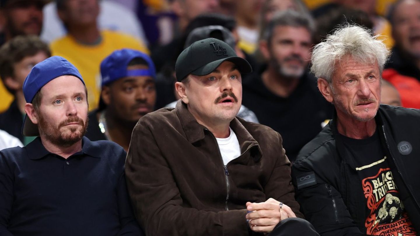 Kevin Connolly, Leonardo DiCaprio und Sean Penn (v.l.n.r.) beim Lakers-Spiel.
