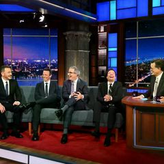 Jimmy Fallon, Jimmy Kimmel, Seth Meyers und John Oliver reden bei Stephen Colbert über Trump