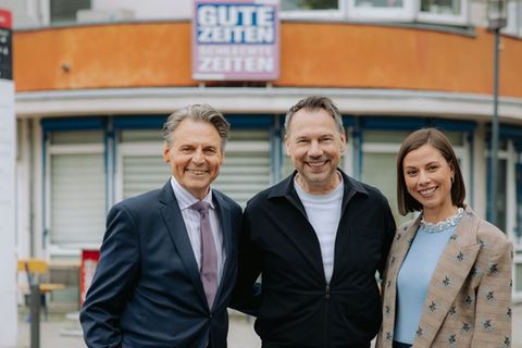 Wolfgang Bahro (li.), Bestsellerautor Sebastian Fitzek und Anna-Katharina Fecher am "GZSZ"-Set.
