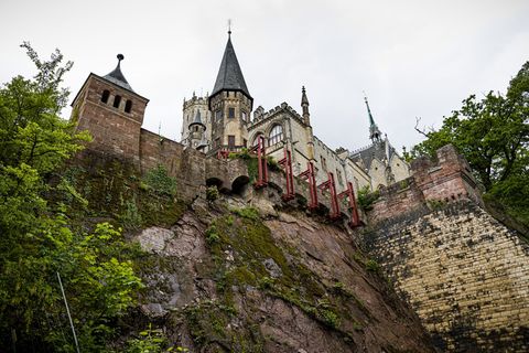 Die Marienburg wird mit einer Stahlkonstruktion gestützt. Foto: Moritz Frankenberg/dpa