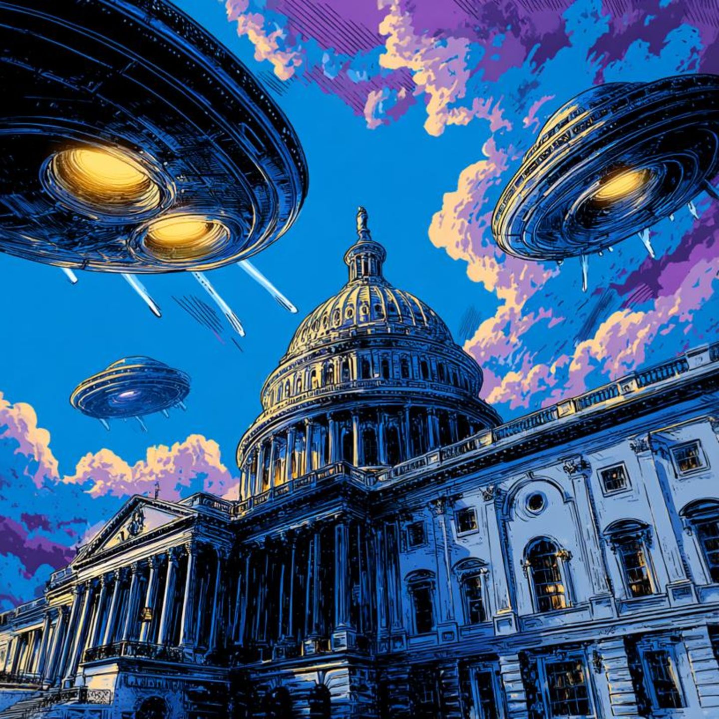 Illustration: das Capitol mit Ufos