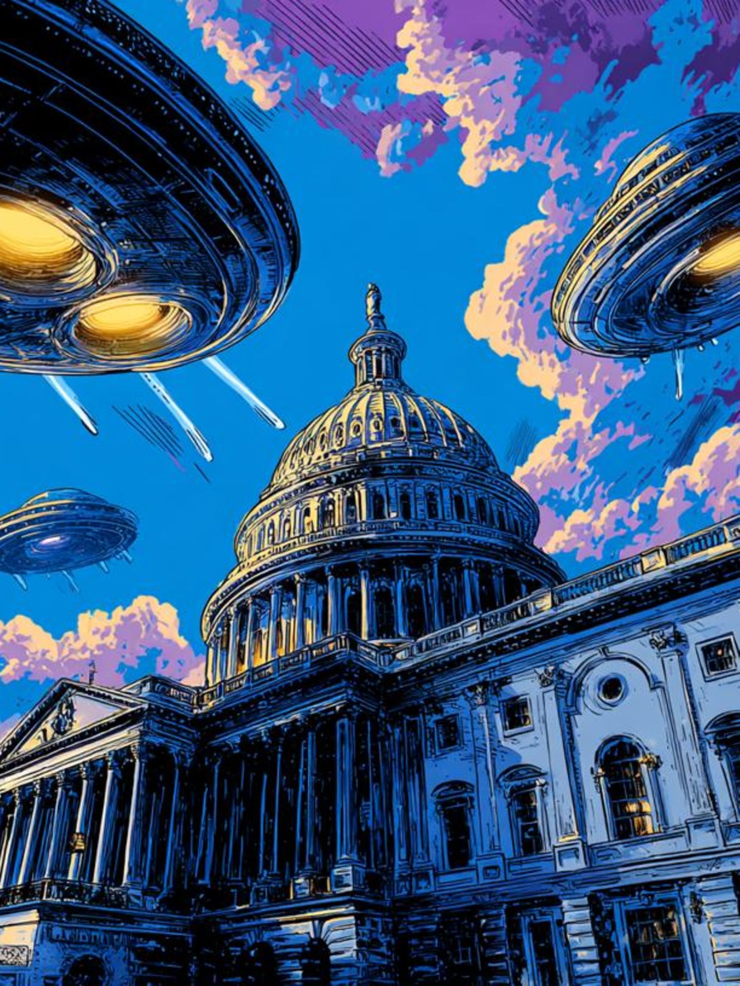Illustration: das Capitol mit Ufos