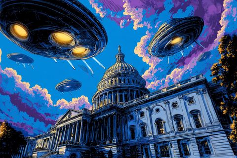 Illustration: das Capitol mit Ufos
