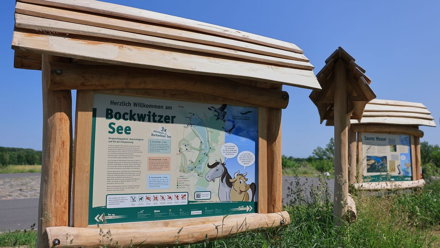 Informationstafeln am Naturlehrpfad Bockwitzer See sind durch Vandalismus beschädigt worden. (Archvibild) Foto: Jan Woitas/dpa