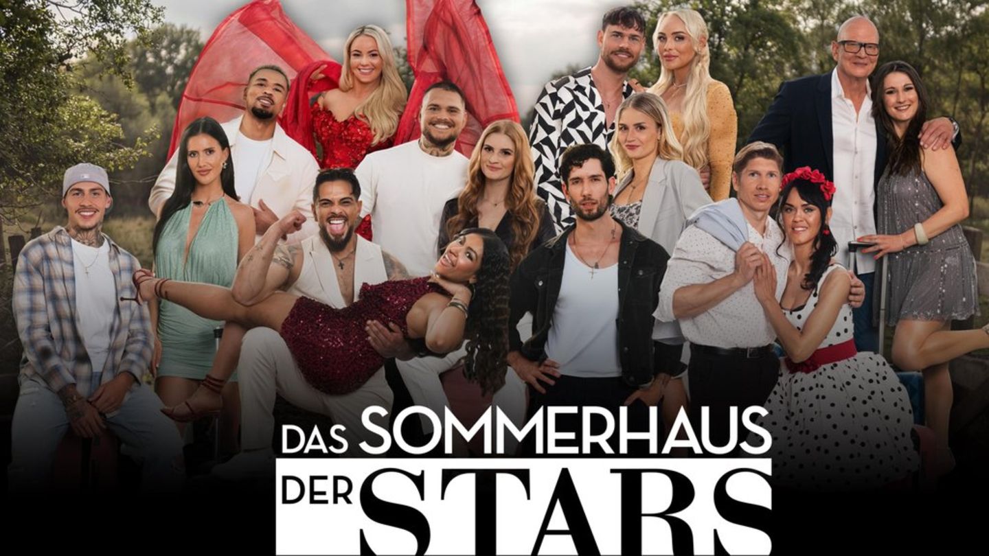 "Das Sommerhaus der Stars" mit (v.l.u) Sandro und Michelle, Alex und Hati, Ferry und Kathy, Giovanni und Vanessa sowie (v.l.o.