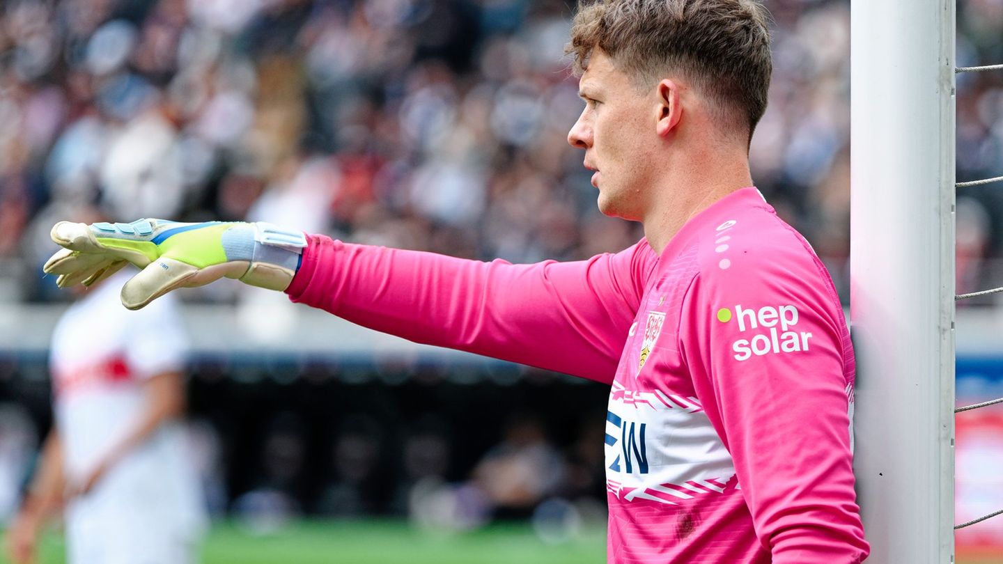 Alexander Nübel in Aktion für den VfB Stuttgart am letzten Spieltag in Frankfurt. Foto: Uwe Anspach/dpa