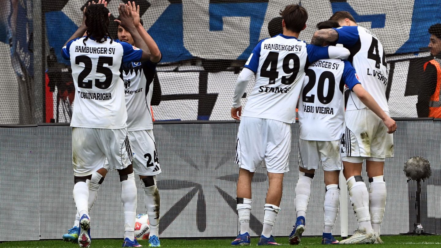 Bejubelten Vieiras Führung: Die HSV-Profis. Foto: Federico Gambarini/dpa