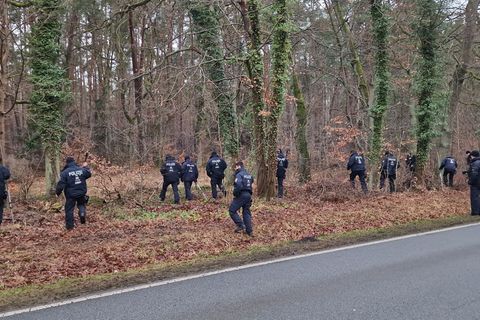 Bereits im vergangenen Jahr suchten Polizisten nach einem seit 2024 vermissten Mann aus Rathenow im Havelland. (Archivbild) Foto