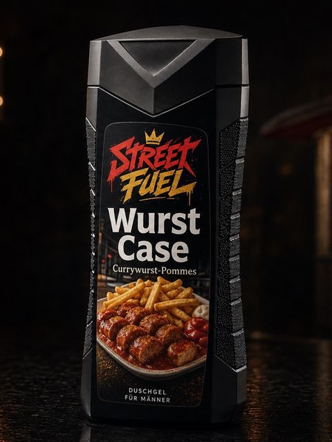 Fantasieverpackung eines Duschgels mit der Aufschritt Wurst Case
