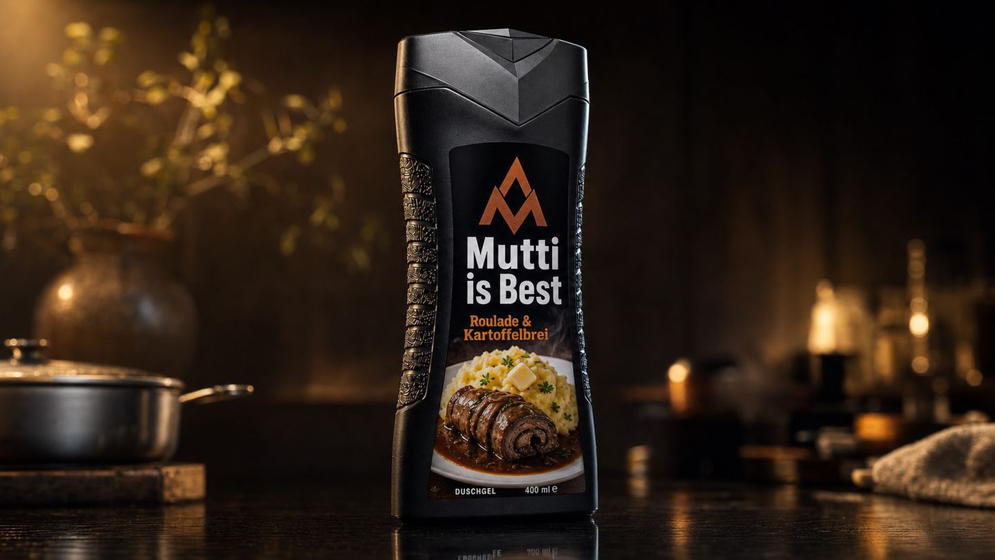 Fantasieverpackung eines Duschgels mit der Aufschritt Mutti ist Best