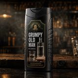 Fantasieverpackung eines Duschgels mit der Aufschritt Grumpy old man