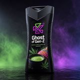 Fantasieverpackung eines Duschgels mit der Aufschritt Ghost of Gen-Z